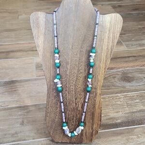 Vintage Beaded Necklace w/ Lampwork Glass Beads & Chipped Mother of Pearl Beads
